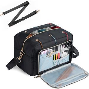 Crochet Bag, Yarn Storage Organizer with Adjustable Shoulder Straps, Yarn Bag for Crochet Accessories, Knitting Needles & Crochet Hooks (Solid, Black)