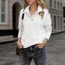 Womens Plush Fleece Henley Sweatshirt Convertible High Neck and V Neck Pullover (White, M)