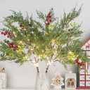 Lighted Artificial Pine Branches for Vases, 28" Christmas Cypress Sprigs with 60 LED Lights, Battery Operated or USB Plug in, Indoor/Outdoor Holiday Decorations (2PCS)