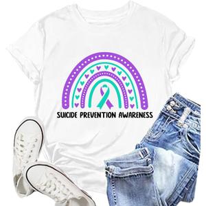 Womens Suicide Prevention Awareness Shirt Teal and Purple Ribbon Tee (White, S)