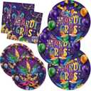 CC HOME Mardi Gras Birthday Paper Plates Napkins Purple Mask Disposable Tableware Set Party Supplies Carnival Theme Dinnerware Serves 24 Guests for Audlts Kids Girls Baby Shower Birthday 88PCS