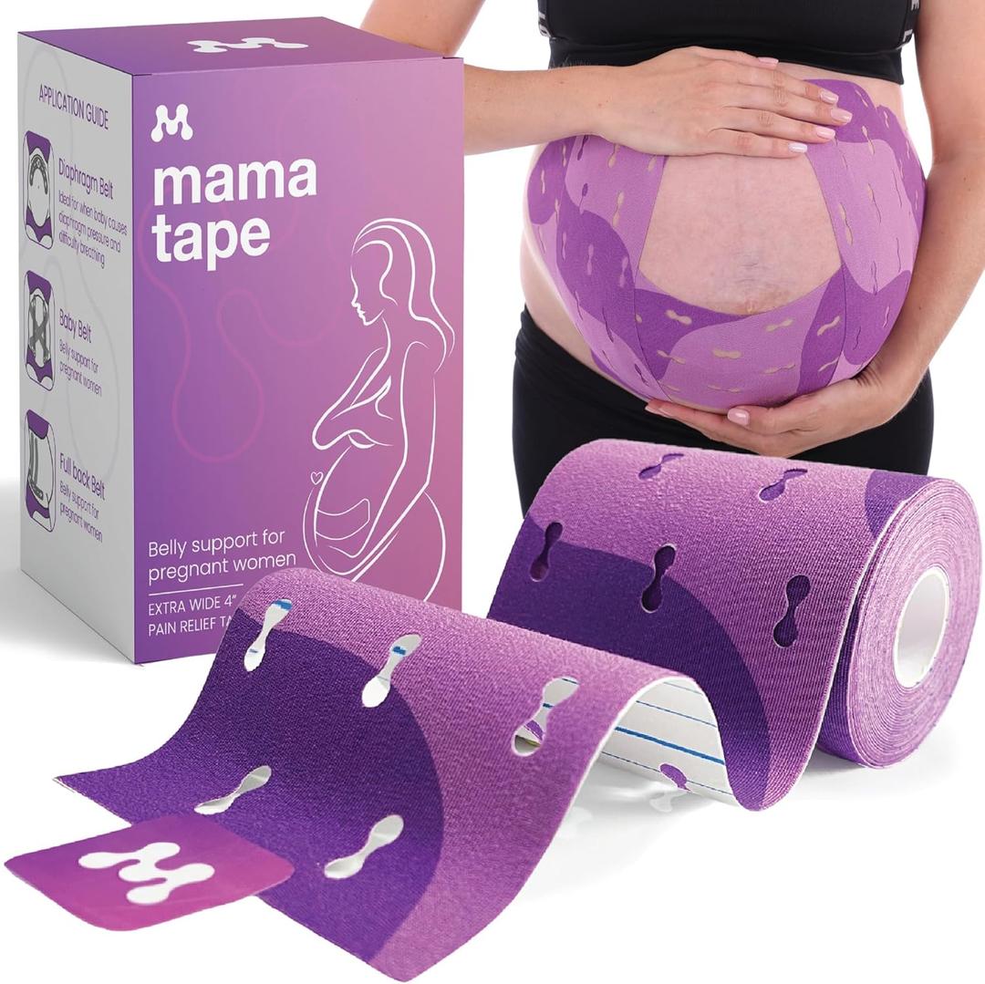 Pregnancy belly support | pelvic and back Pain Relief | Extra Wide 4" x 16.4' Roll of Kinesiology Tape for Pregnant Skin | Maternity Belly Support | pregnancy must haves | Gift for women (Moderate Purple)