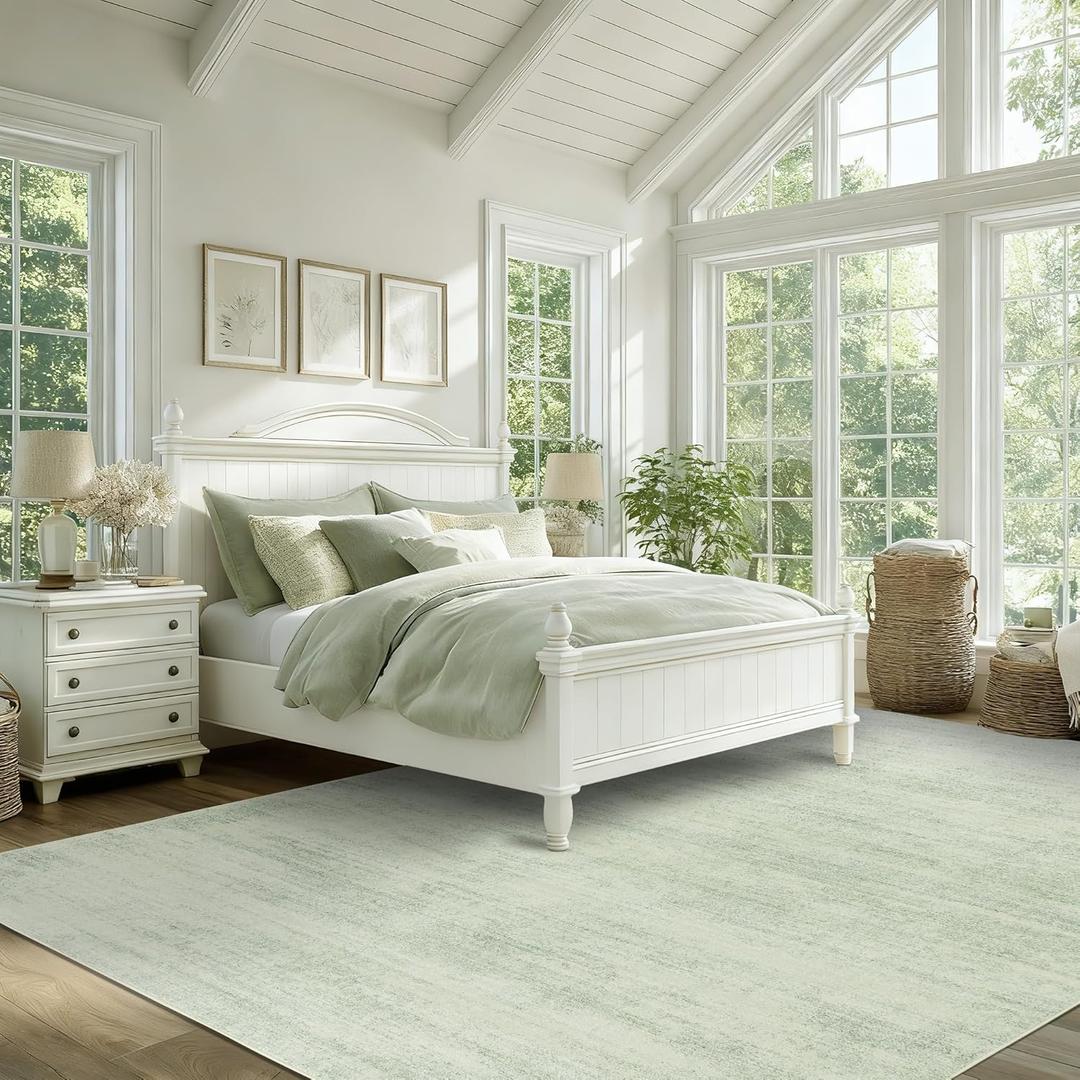 BILEEHOME Sage Green Rug for Bedroom,Boho Abstract Washable Cottage Core 8x10 Area Rugs for Living Room