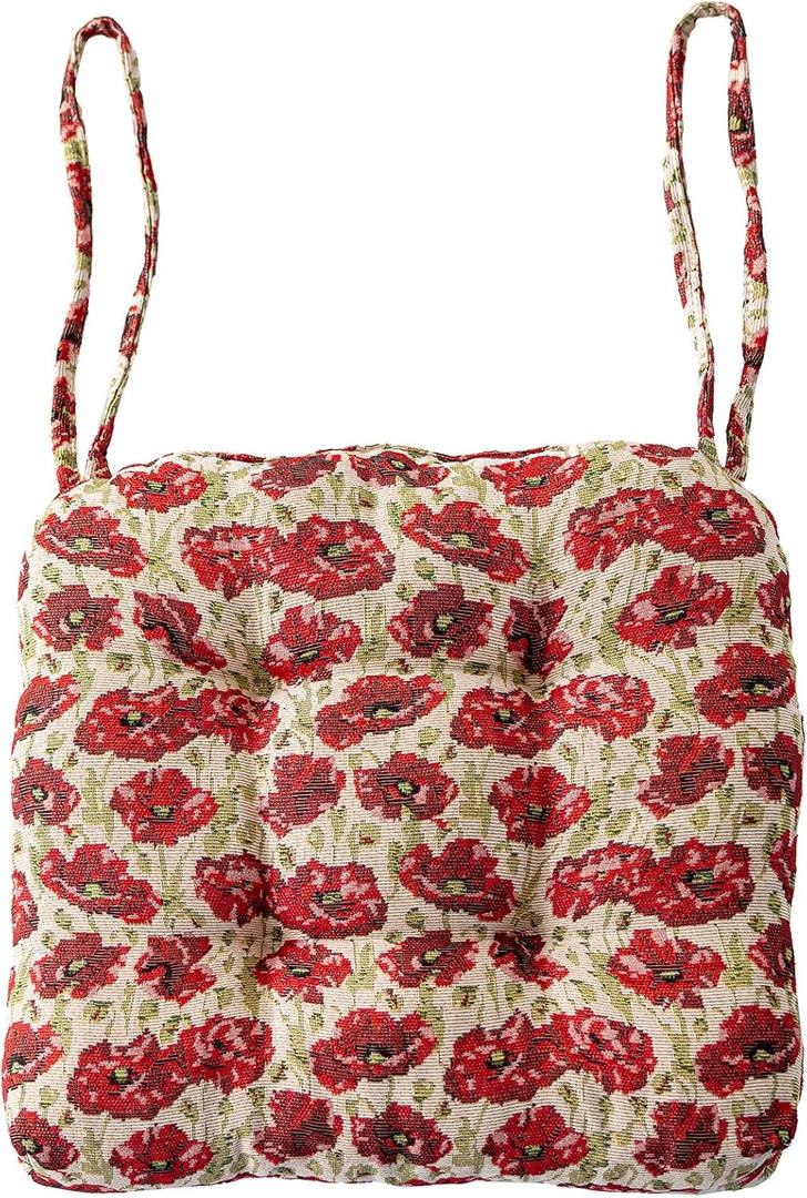 vctops Farmhouse Floral Print Chair Cushions with Ties U-Shaped Soft Comfortable Chair Pads Non Slip Seat Cushions for Indoor Dining Room and Kitchen Chairs (Flower A,16"x16")