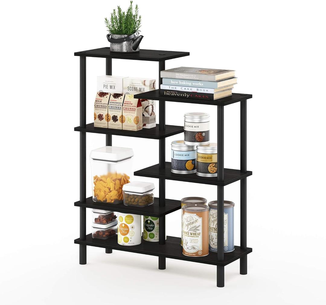 Furinno Rata 6-Tier Industrial Multipurpose Flat Base Shelf Display Rack, Wide, Americano