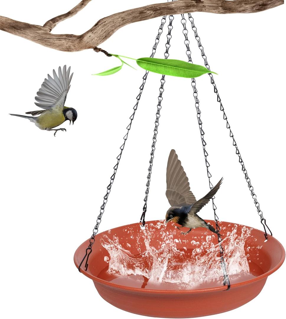 Hanging Bird Bath for Outside, Hanging Bird Water Feeder for Outdoor, Birdbath Bowl, Birdbaths for Outdoors Balcony Window Backyard Garden, Small Large Wild Birdfeeder Tray (14", Terracotta)