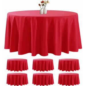 6 Pack Round Tablecloth 120 Inches Red Table Cloth Stain and Wrinkle Resistant Washable Polyester Fabric Table Cover for Party, Wedding and Banquet Decoration