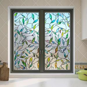 Stained Glass Window Film, 35.4" x 78.7" 3D Decorative Static Cling Window Privacy Film, Non-Adhesive UV Blocking Heat Control Window Film (Colorful Leaves)