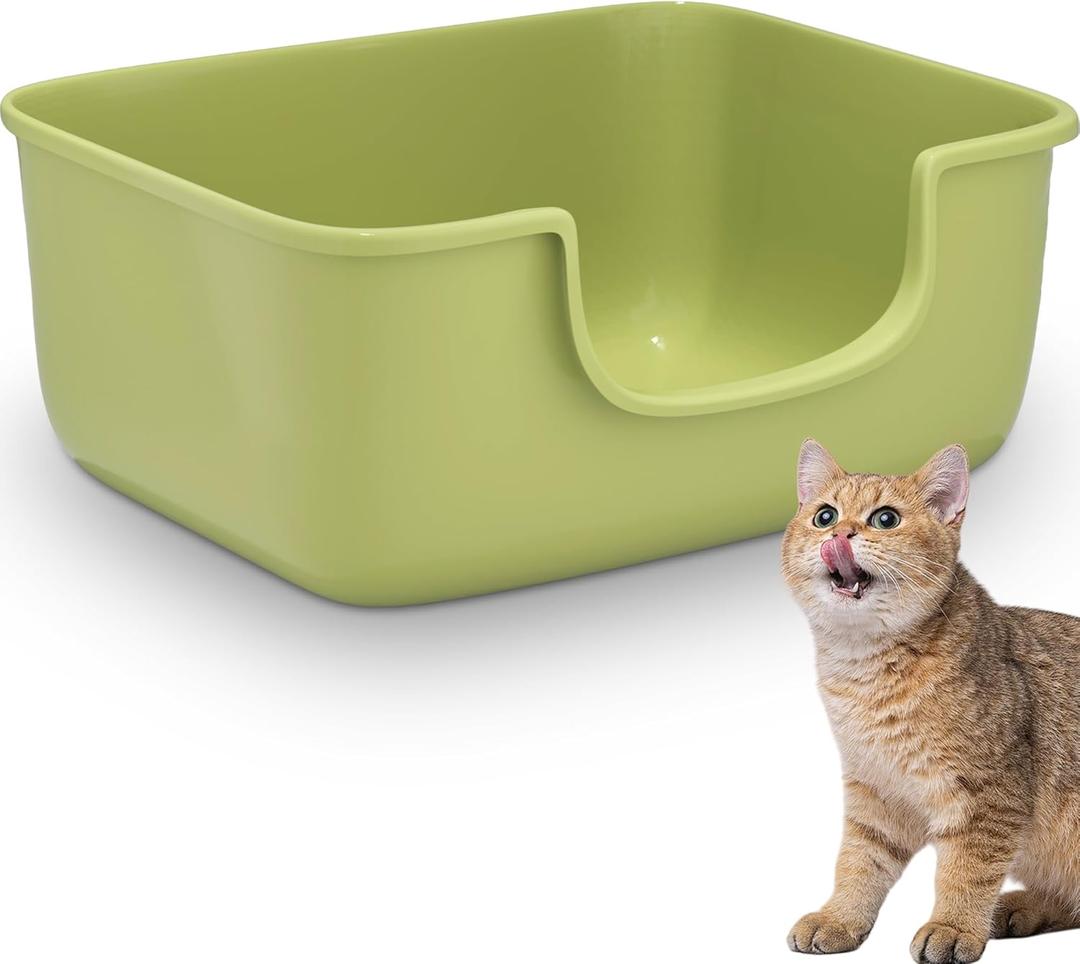 Large Cat Litter Box with High Sides, Open Kitty Litter Boxes Anti-Splashing for Indoor Cat Low Entry Cat Litter Pan for Small and Elderly Cats, Tool-Free Assembly(19.7 * 15.76 * 8.67 Green)