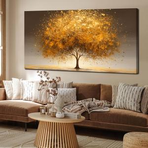Tree Wall Art for Office Large Wall Art for Living Room Gold Canvas Art Wall Decor for Bedroom Size 29 x 59 Inch