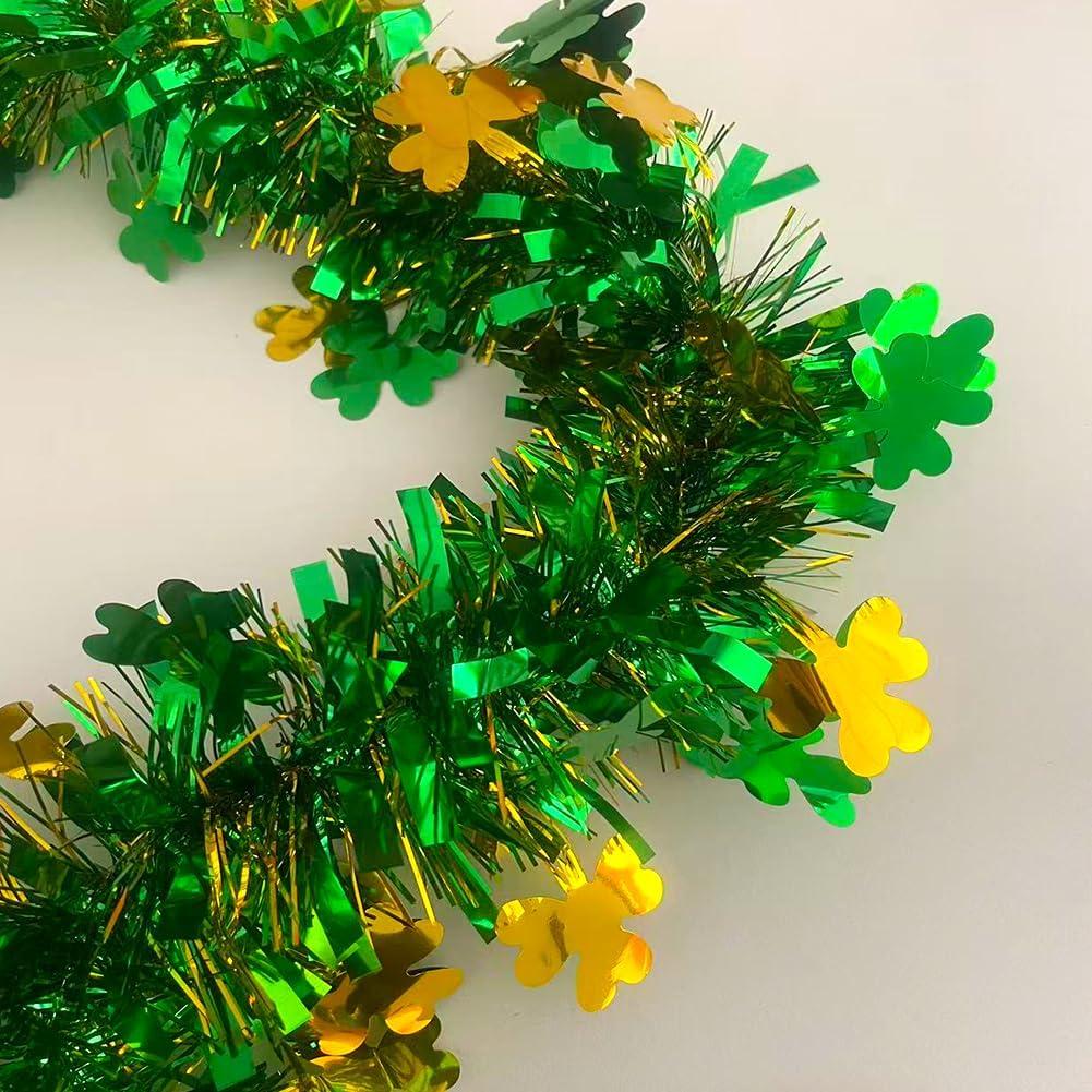 66FT St Patrick's Day Tinsel Garland Decorations Green and Gold Shamrock Irish Decor Shiny Thick Metallic Twist Hanging Wreath for St. Patrick's Day Home Indoor Outdoor Party Supplies-(Green+Gold)