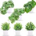 6 x Der Rose 6 Pack Fake Plants Small Artificial Potted Plants Faux Plants for Home Office Desk Bathroom Aesthetic Farmhouse Room Decor Indoor