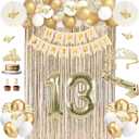 13th Birthday Decorations for Girls, Gold 13 Birthday Girl Decorations, Official Teenager 13 Sash and Crown, Banner, Fringe Curtains, Hanging Paper Fans, 13 Year Old Party Supplies Set