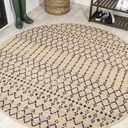 JONATHAN Y Moroccan Geometric Indoor Outdoor Round Area Rug 8 Ft Beige/Navy, Ourika Textured Weave for Backyard, Patio, Porch, Easy-Cleaning, High Traffic, Pet-Friendly, Non-Shedding (SMB108H-8R) (7'9" (Round))