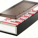 Business Card Holder for Desk, 800 Capacity Plastic Business Card Organizer Box, Desktop 3.5x2.2in Credit Flash Gift Cards Holder File Box Storage, A-Z Tabs, Metal Structure, Black
