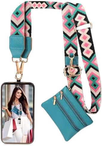 XANGNIER Clip and Go Strap for Phone with Wallet Crossbody, Phone Strap with Zippered Wallet, Adjustable Anti Theft Cellphone Lanyard for Women, Cellphone Chain Accessories