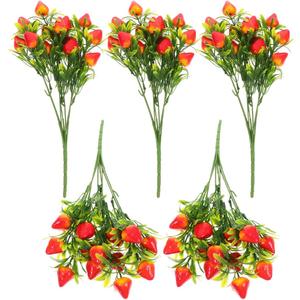 Homoyoyo 5pcs Simulated Strawberry Plant Decor Artificial Long Stem Strawberry Branches for Flower Arrangement Party Decorations