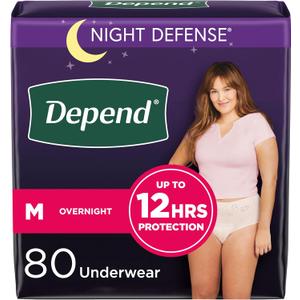 Depend Night Defense Adult Incontinence & Postpartum Bladder Leak Underwear for Women, Disposable, Overnight, Medium, Blush, 80 Count, Packaging May Vary