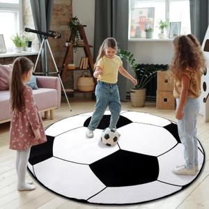 Soft Boys Soccer Rug, Round Rugs for Bedroom, Bedside Area Carpet for Kids, Soccers Lovers Home Decor Indoor Circle Carpets for Living Room, Nursery, Dorms Machine Washable,47 Inch (3.9' (Round))