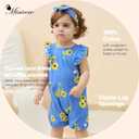 Baby Girl Romper 100% Cotton Breathable Soft with Headband, Sleeveless Summer Outfits for Newborn Infant 0-24 Months (Blue)