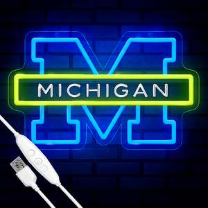 University Basketball Team Neon Sign, Light Up Dimmable College Michigan Basketball Team Logo Led Neon Sign Light Hanging for Wall Decor, Bedroom, Dormitory, Man Cave, Students Birthday Christmas Gift