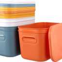 HOZEON 8 Pack Colored Plastic Storage Bins with Lids and Handle, Stackable Colorful Cupboard Organiser Pantry Storage Boxes for Shelves, Drawers, Bathroom, 10 x 7 x 6 Inch