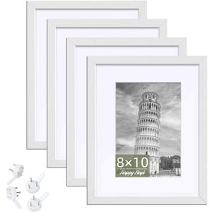 HappyHapi 8x10 Picture Frame, 4 Pack Photo Frame Display Pictures 5x7 with Mat or 8x10 Without Mat Multi Picture Frames Collage for Tabletop or Wall Display Gallery Frame (White)