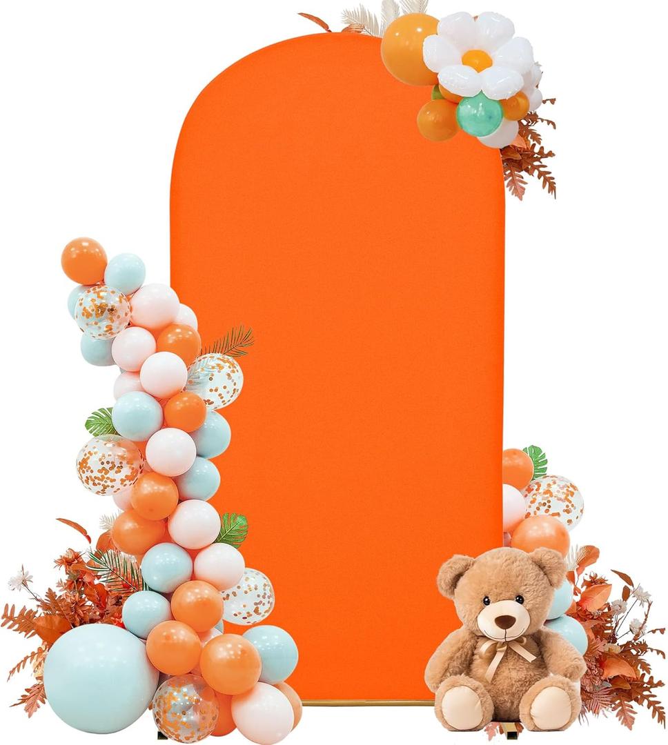 4FT Mini Arch Cover  Petite Stretch Fabric for Baby Showers, Kids Birthdays & Photo Corners  Orange Backdrop for Small Events & Tablescapes