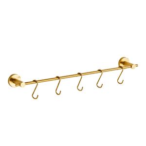 22 Inch Kitchen Utensil Hanger with 5 Hooks, Stainless Steel Wall Mounted Rail Rack for Bathroom, Bedroom (Brushed Gold)
