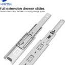 LONTAN Full Extension Drawer Slides 8 Inch Ball Bearing Cabinet Glides 1 Pair Silver Drawer Runners 3 Section Side Mount Rails for Furniture