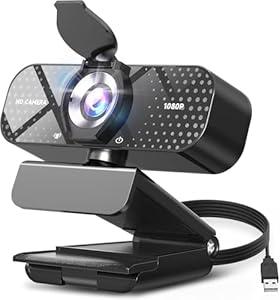 TRAUSI 1080P Full HD Webcam with Mic, Privacy Cover, Wide-Angle Lens, Auto Light Correction, Noise Cancellation, Plug & Play USB Webcam for Laptop/ PC/ Desktop/ Mac/ Skype/ Zoom/ Streaming (Black)