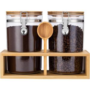 Yangbaga Coffee Container for Ground Coffee, 2×58OZ Storage Containers with Shelf & Scoop, Plastics Airtight Coffee Canisters for Ground Coffee Bean, Food Storage Jars for Kitchen, Nuts, Tea, Sugar