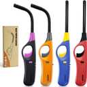 Long Neck Lighters Candle Lighters, 4 Pack Refillable Butane Lighter for Camping Fireplace Party BBQ Grill (Empty/Without Fuel) (Various Colors)