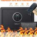 1.0 Cubic Feet Fingerprint Fireproof Home Safe With Fireproof Document Bag, Digital Security Safe With Removable Shelf Secure Cash, Jewelry and Valuables. (With fireproof bag, 9.8H X 13.8W X 11D)