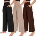 NEW YOUNG 3 Pack Women's Wide Leg Pants with Pockets High Waist Loose Sweatpants Casual Lounge Yoga Workout Palazzo (Medium, Black, Brown, Apricot)
