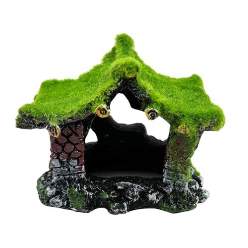 Tfwadmx Aquarium Decoration House Resin Hollow Hideout House, Small Betta Fish Hide Accessories Cave Ornament Tank Small Fish Shrimp Hideaway with Moss