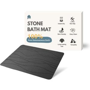 Stone Bath Mat, Non-Slip Diatomaceous Earth Shower Mat, Fast Drying Diatomite Stone Bath Mat, Highly Absorbent, Odorless, Easy to Clean (Stripe Dark Grey)