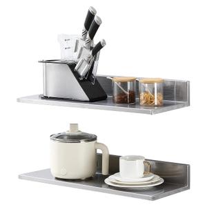 VEVOR 8.6" x 24" -2Pack Stainless Steel Shelf, Wall Mounted Floating Shelving with Backsplash, 44 lbs Load Capacity Commercial Shelves, Heavy Duty Storage Rack for Restaurant, Kitchen, Bar, Home