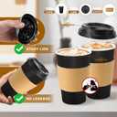 Lamosi 100 Pack 16 oz Disposable Coffee Cups with Lids and Sleeves, Black Leak-Proof To Go Coffee Cups with Lids, Hot/Cold Beverage Black Drinking Cup for Home, Office, Parties, Travel