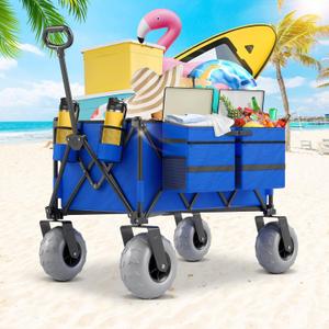 Beach Wagon with Big Wheels for Sand, 450lbs Heavy Duty Folding Wagon, Oversized 200L, 9" PVC All-Terrain Wheels, Adjustable Handle, Cooler & Storage Bags for Beach, Camping, Garden & Outdoor Sports