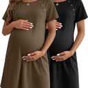 Huukeay 2 Pack Labor and Delivery Hospital Gown Women Nursing Birthing Maternity Dress 3 In1 Breastfeeding Buttons Pjs Robe(Black, Coffee,Large)
