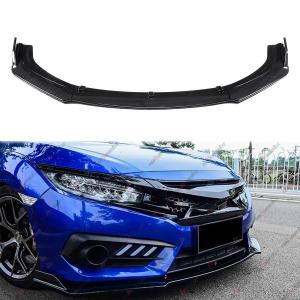 Front Lip Fits 2017-2021 Honda Civic Sedan, Gloss Black - WheelX