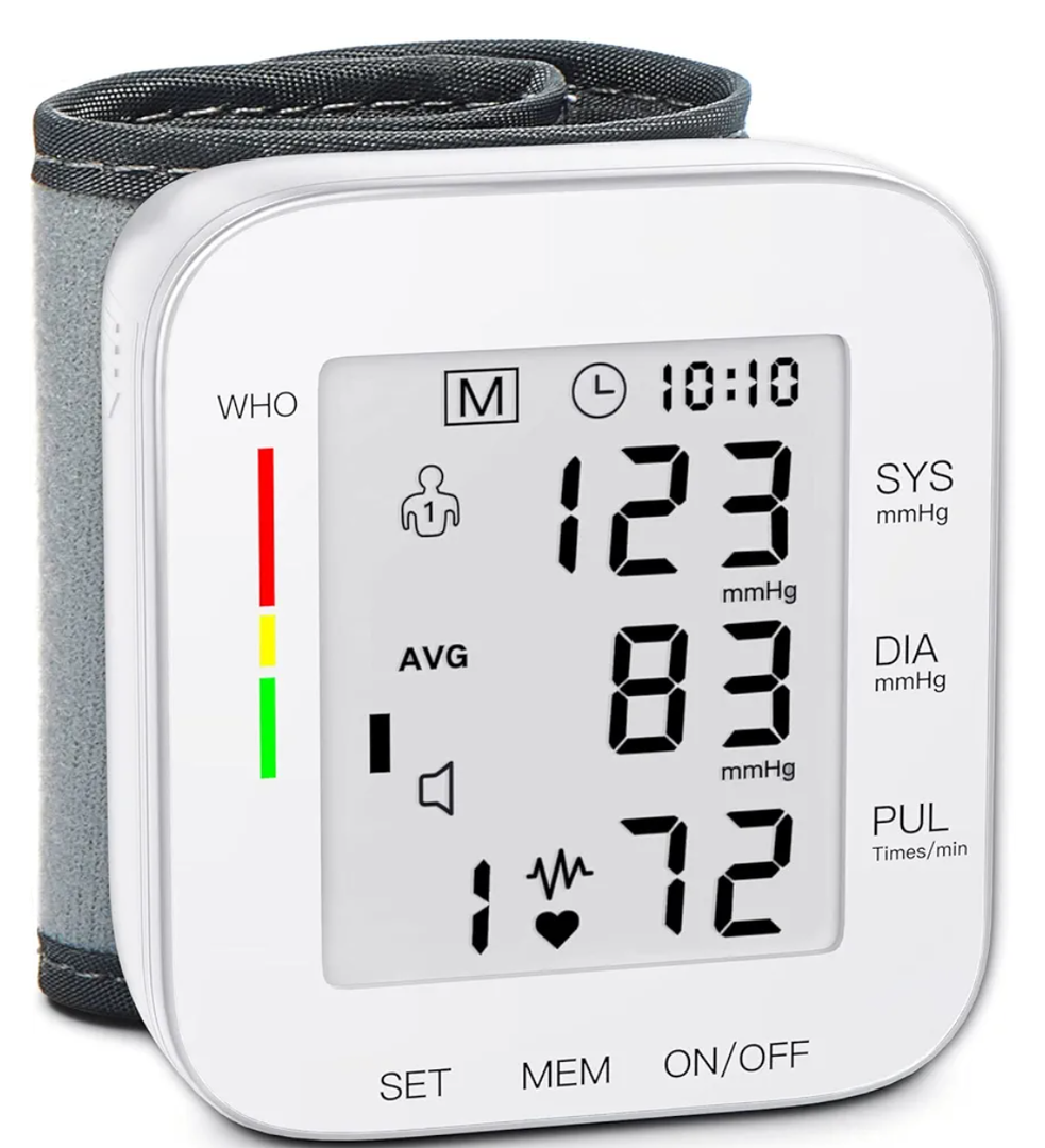 MMIZOO Wrist Blood Pressure Monitor Large LCD Display BP Machine Adjustable Cuff 5.317.68 inch Automatic 99x2 Sets Memory with Carrying Case for Home Use (W1681)