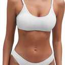Fanuerg Women's Ribbed Bikini Sets Scoop Neck Cheeky Swimsuit Textured Two Piece Bathing Suit (Large, White)