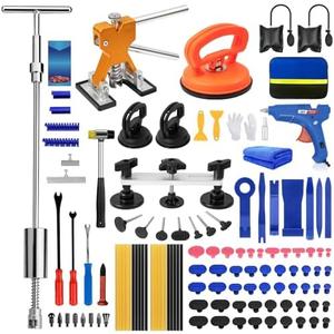 129pcs Dent Puller Kit, Paintless Dent Repair Kit for Dent Removal, Paintless Dent Removal Kit with T-Bar, Bridge Puller, Golden Lifter, Car Dent Puller Kit for Hail Damage Door Ding Fridge