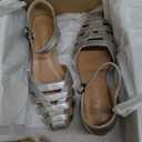 Mona flying Women Leather Tatianna Dress Sandals Closed Toe Low Heels Strappy Flats Summer Casual Shoes (9, Silver)