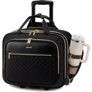 LOVEVOOK Rolling Laptop Bag Women, 17.3 Inch Laptop Briefcase with Wheels for Work Travel Business, Underseat Carry On Luggage Case,Black