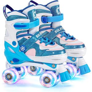 SULIFEEL Rainbow Unicorn 4 Size Adjustable Light up Roller Skates for Girls Boys for Kids (Medium - Big Kid)