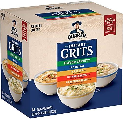 Quaker Instant Grits, 4 Flavor Variety Pack, 0.98oz Packets, 44 Count (Pack of 1) Exp. 01/17/2027