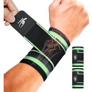 HiRui Wrist Brace Wrist Wraps Compression Wrist Strap, Wrist Support for Work Fitness Weightlifting Sprains Tendonitis, Carpal Tunnel Arthritis, Pain Relief, Adjustable Wristbands 2 PACK (Green, M)